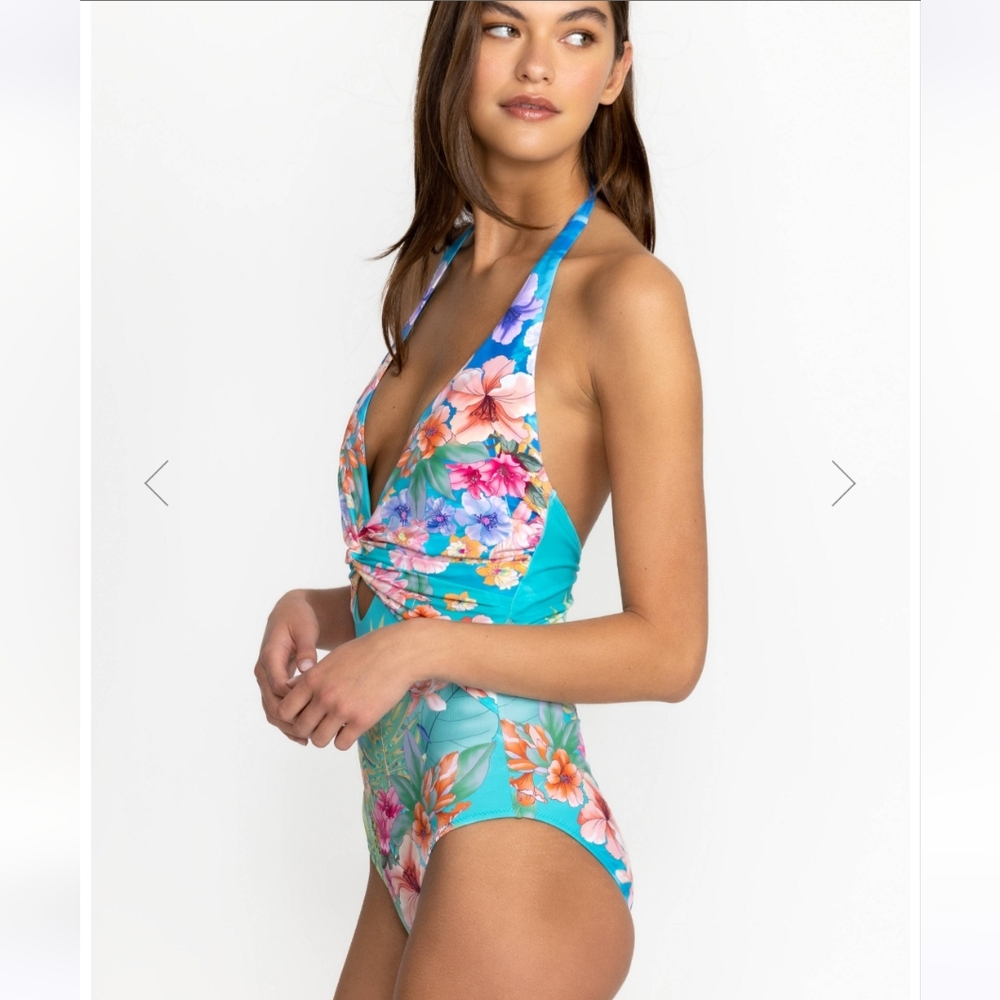 NWOT JOHNNY WAS FLORAL BUTTERFLY KEYHOLE HALTER TIE ONE-PIECE SWIM TROPICAL XS - Picture 4 of 10